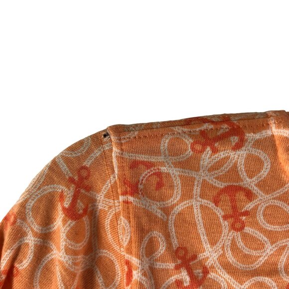 Coral Bay Womens Orange Anchor Print V-Neck 3/4 Sleeve Top L - Picture 3 of 4